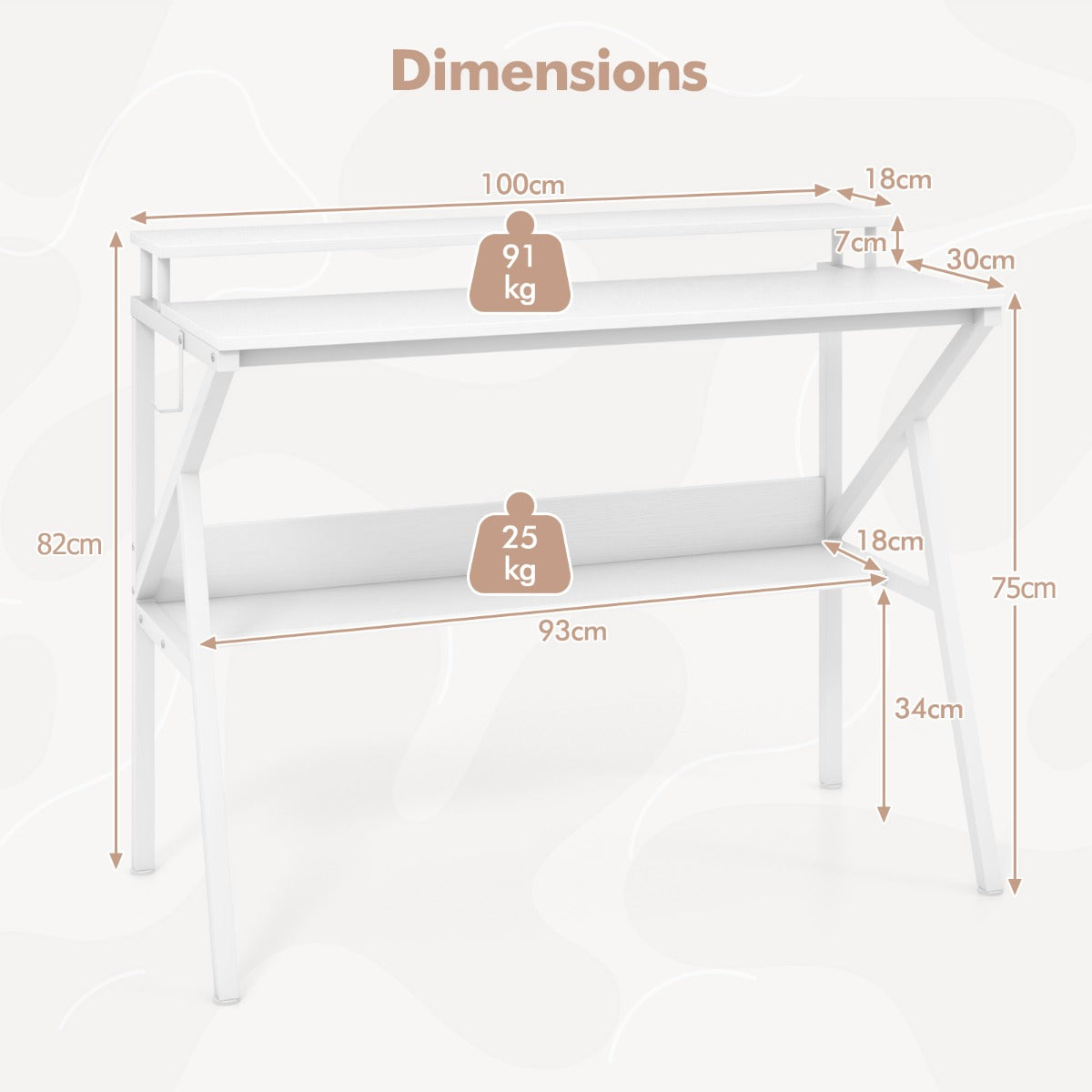 Space Saving Computer Desk with Monitor Stand and Open Shelf-White