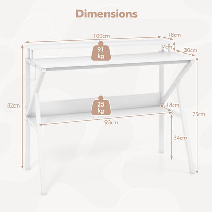 Space Saving Computer Desk with Monitor Stand and Open Shelf-White
