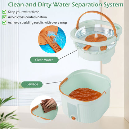 Spin Mop and Bucket Set Separation Dirty and Clean Water System-Green