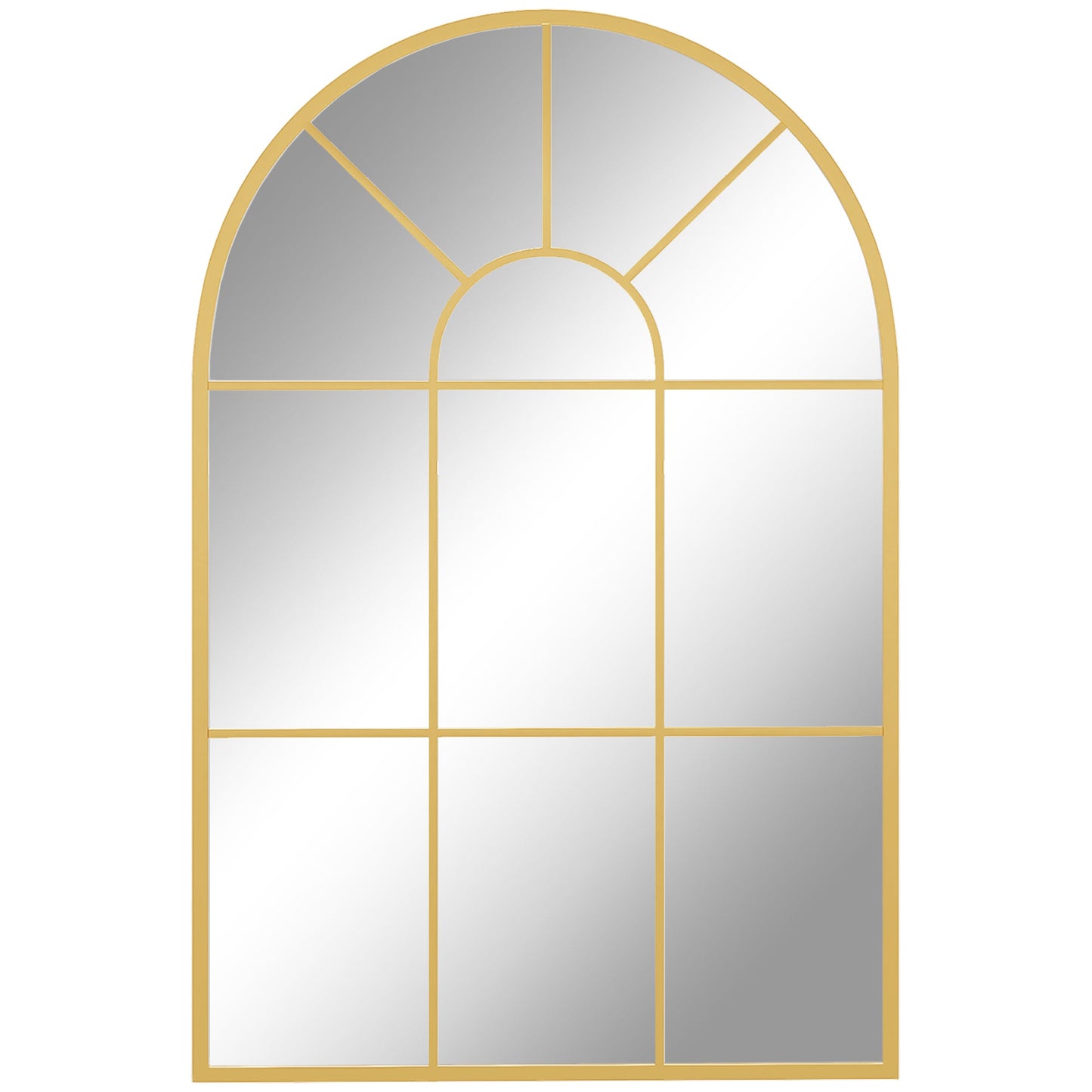 HOMCOM 90 X 61cm Arched Grid Mirror - Gold Tone