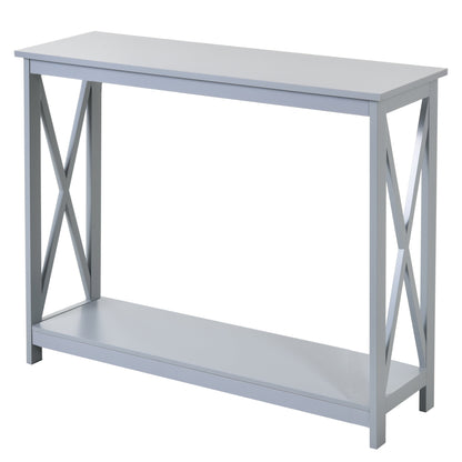 HOMCOM Console Table Hallway Desk w/Storage Shelf, X Design for Living Room Entryway, Grey