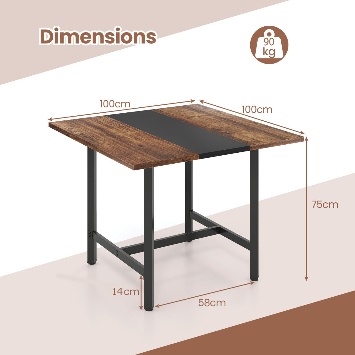 Square Conference Table Meeting Room Table with Thickened Tabletop-Rustic Brown