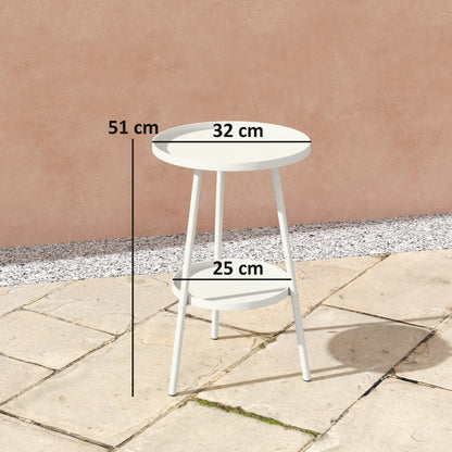 Outsunny Two-Tier Metal Garden Table - White