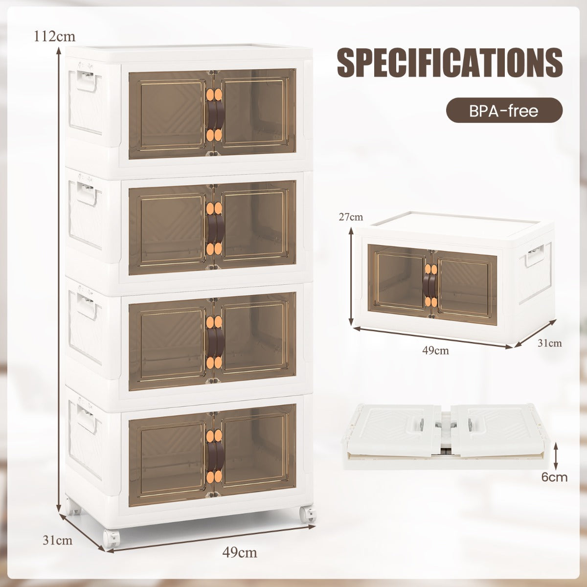 27/34/44/59/78/92.5 Gal Stackable Storage Bins with Lockable Wheels-44 Gal-4-Tier