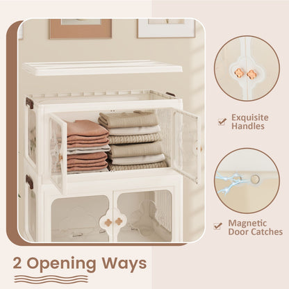 Stackable Storage Containers with Wheels and Lit-White-4-Tier