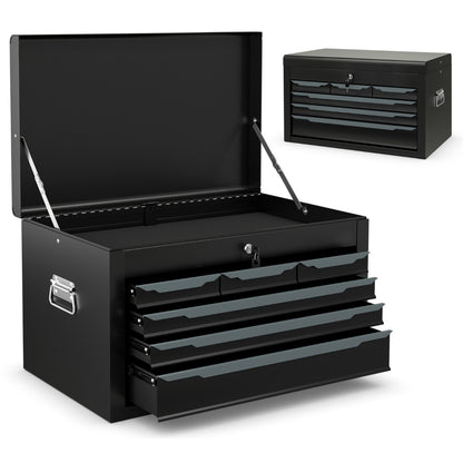 Steel Tool Box Chest Case with 6 Drawers Top Storage Automatic Lock-Black