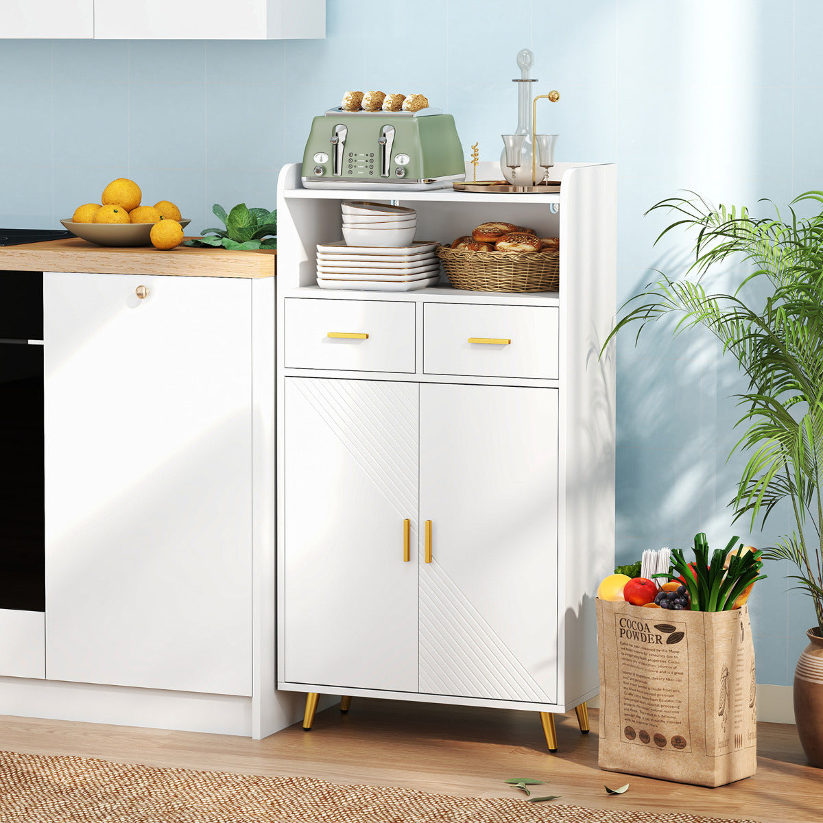 Storage Cabinet with 2 Drawers and 2 Doors-White