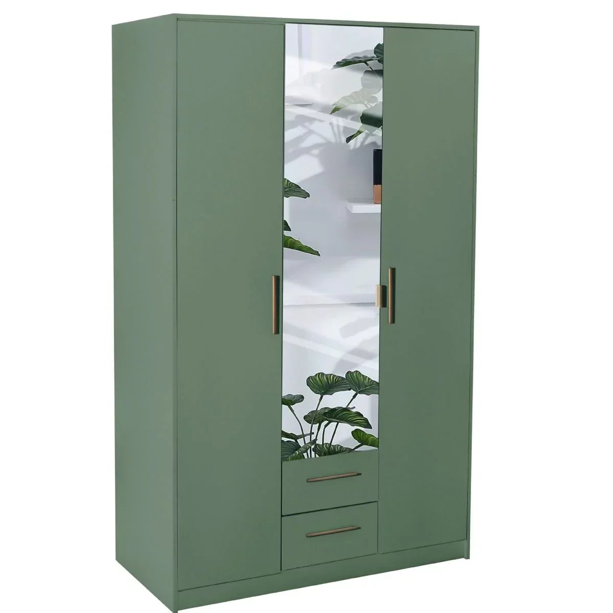 WINSTEAD 3 Door Mirrored Wardrobe Dark Green 135cm