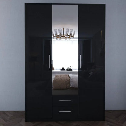 WINSTEAD 3 Door Mirrored Wardrobe Black 135cm