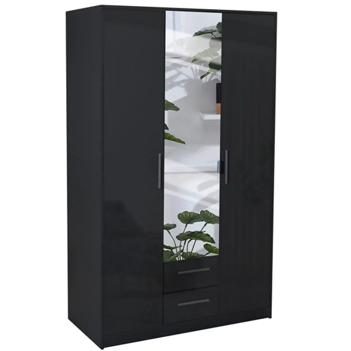 WINSTEAD 3 Door Mirrored Wardrobe Black 135cm