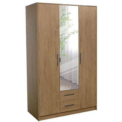 WINSTEAD 3 Door Mirrored Wardrobe Planked Oak 135cm