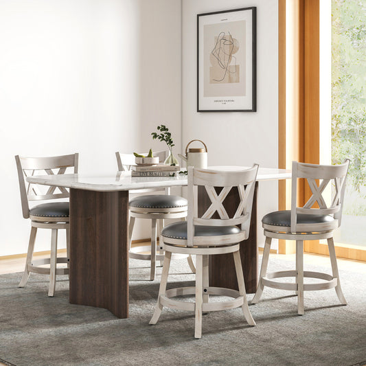 Swivel 64cm Hand-Antiqued Stool Set of 4 with Wider Padded Seat