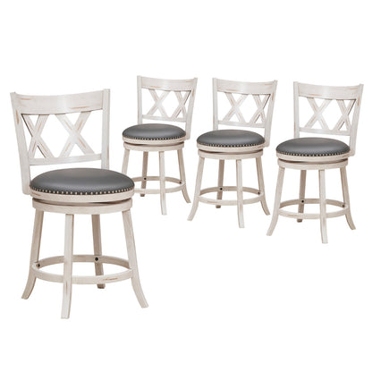 Swivel 64cm Hand-Antiqued Stool Set of 4 with Wider Padded Seat