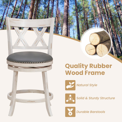 Swivel 64cm Hand-Antiqued Stool Set of 4 with Wider Padded Seat