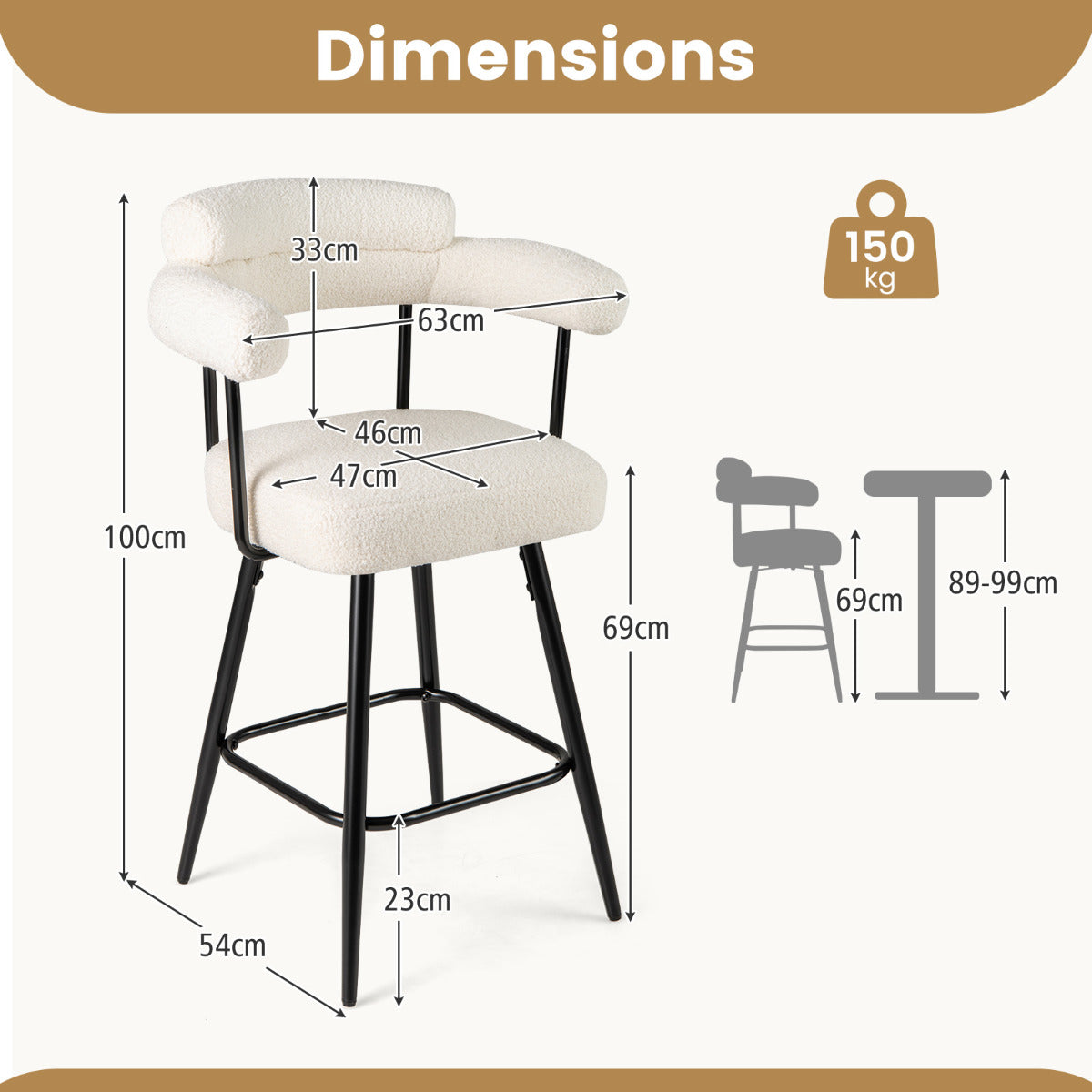Swivel Bar Stool Set of 2 Counter Height Chairs with Curved Back-White
