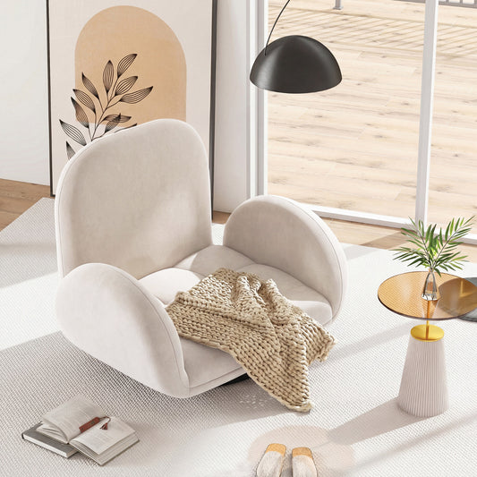 Swivel Floor Chair with Adjustable Backrest and Armrests-Beige