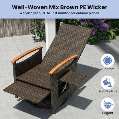 Outdoor 360° Swivel Rattan Recliner Chair with Adjustable Backrest and Footrest-Navy