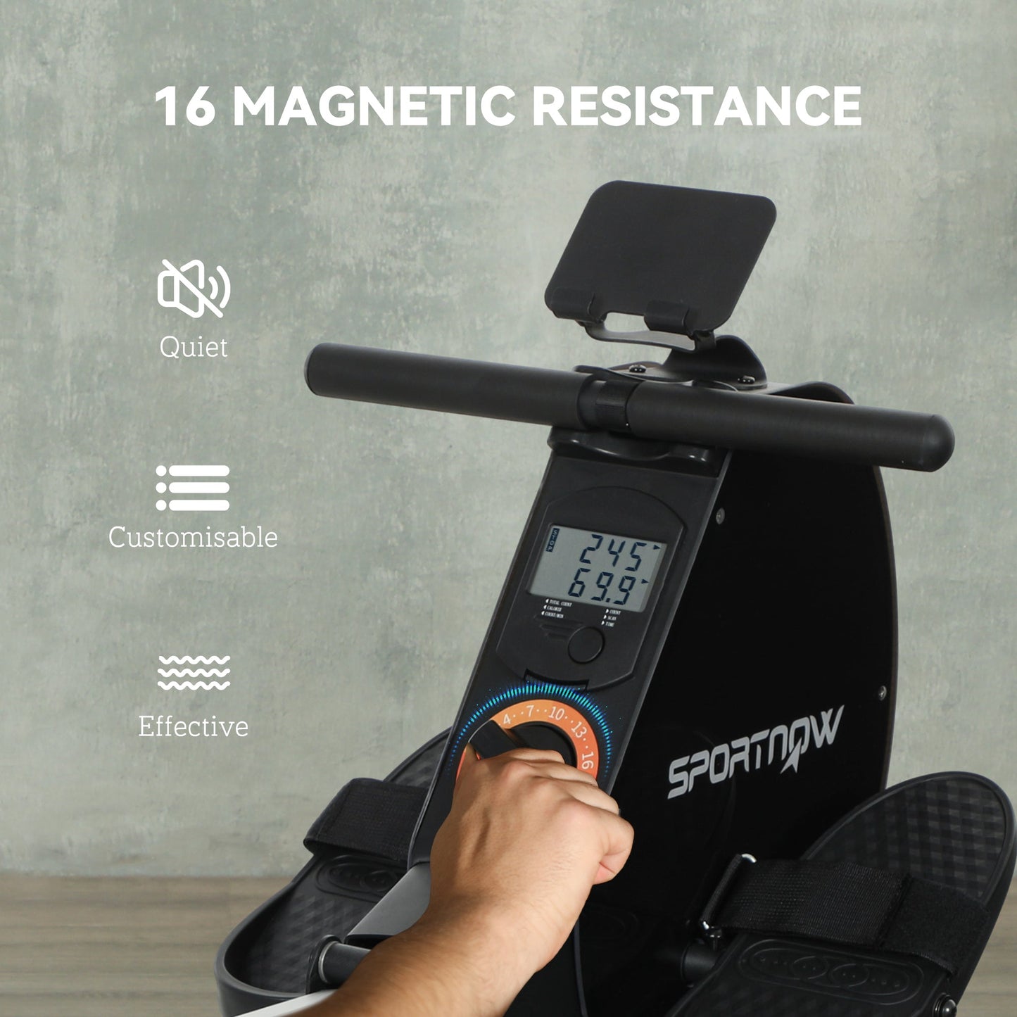 SPORTNOW Folding Magnetic Rowing Machine, with 16-Level Adjustable Resistance, Black