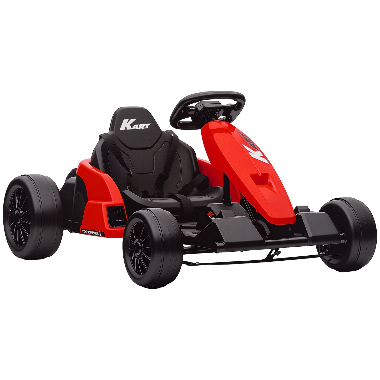 AIYAPLAY 24V Electric Go Kart, Drift Kart with Adjustable Seat, Slow Start, 5-Point Harness, Music, Horn, for 6-12 Years, Red