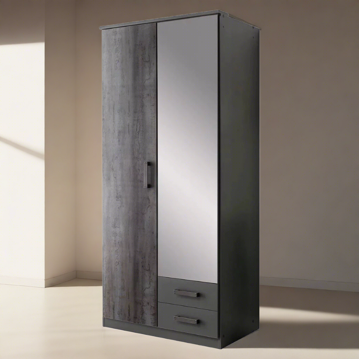 DARWIN 2 Door Wardrobe Grey 90cm