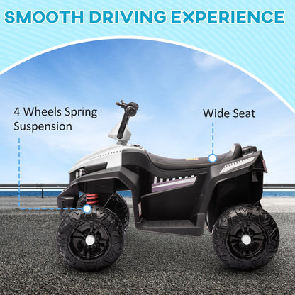 AIYAPLAY 12V Kids Electric Quad Bike w/ Spring Suspension System, Forward, Backward, LED Light, Music, MP3, White