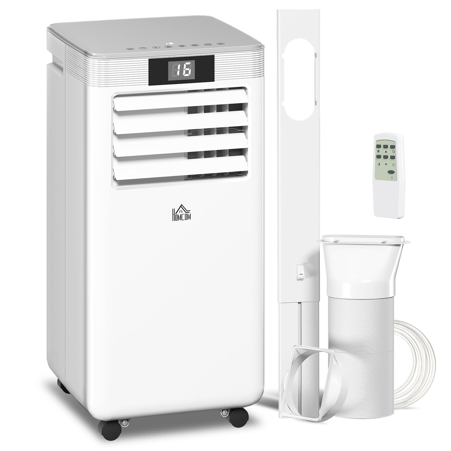 HOMCOM 7000 BTU Air Conditioning Unit, 3-in-1 Portable Air Conditioner, Dehumidifier, Cooling Fan with Remote Control, LED Display, 2 Speeds, 24H Timer, Window Venting Kit, 15mÂ²