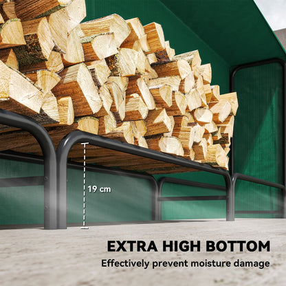 Outsunny Firewood Rack with Waterproof Cover, Heavy Duty Metal Log Store Indoors, Log Storage Holder for Outdoor Indoor Fireplace, 300 x 36 x 99 cm, Dark Green