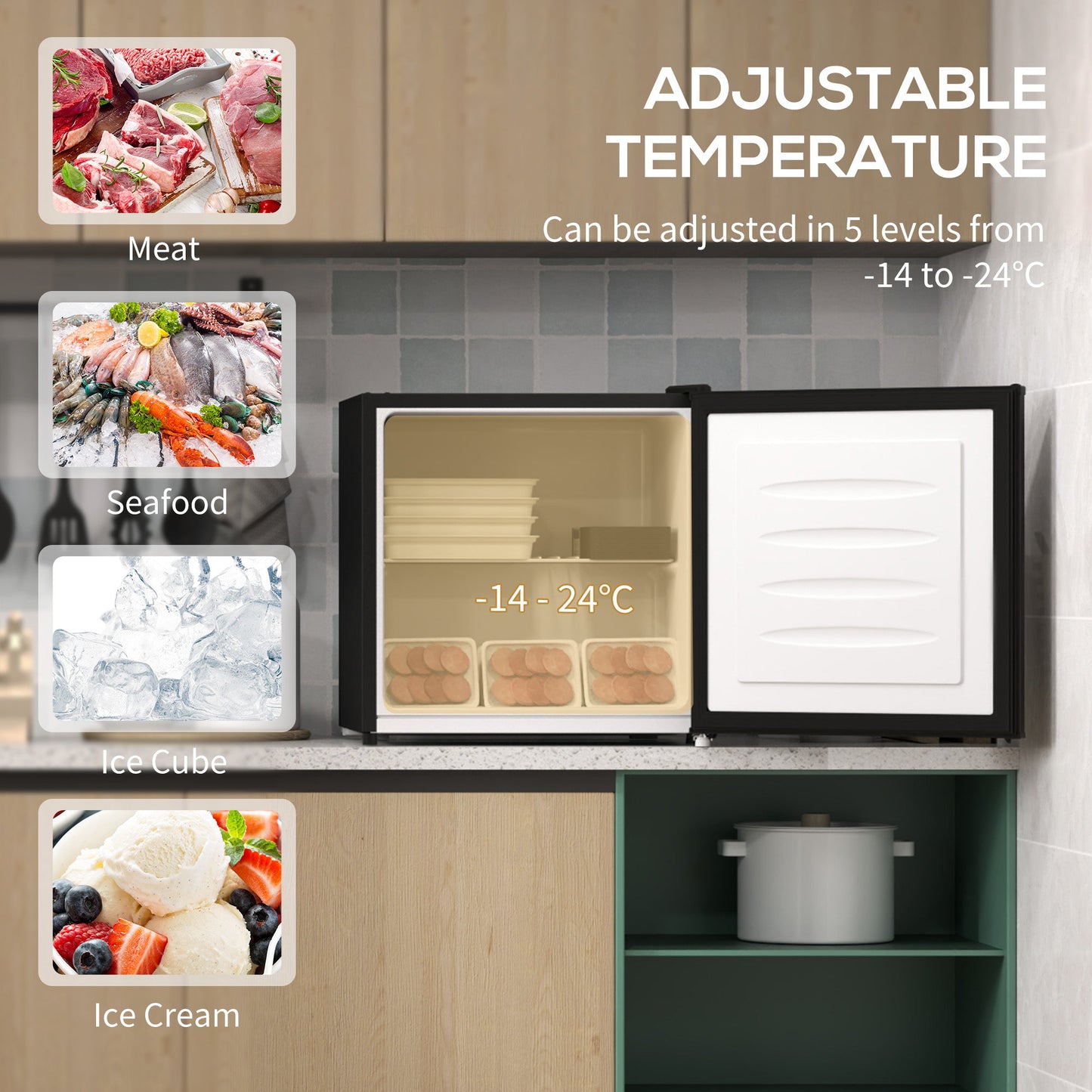HOMCOM 35L Mini Freezer, -24â„ƒ to -14â„ƒ Temperature - Black