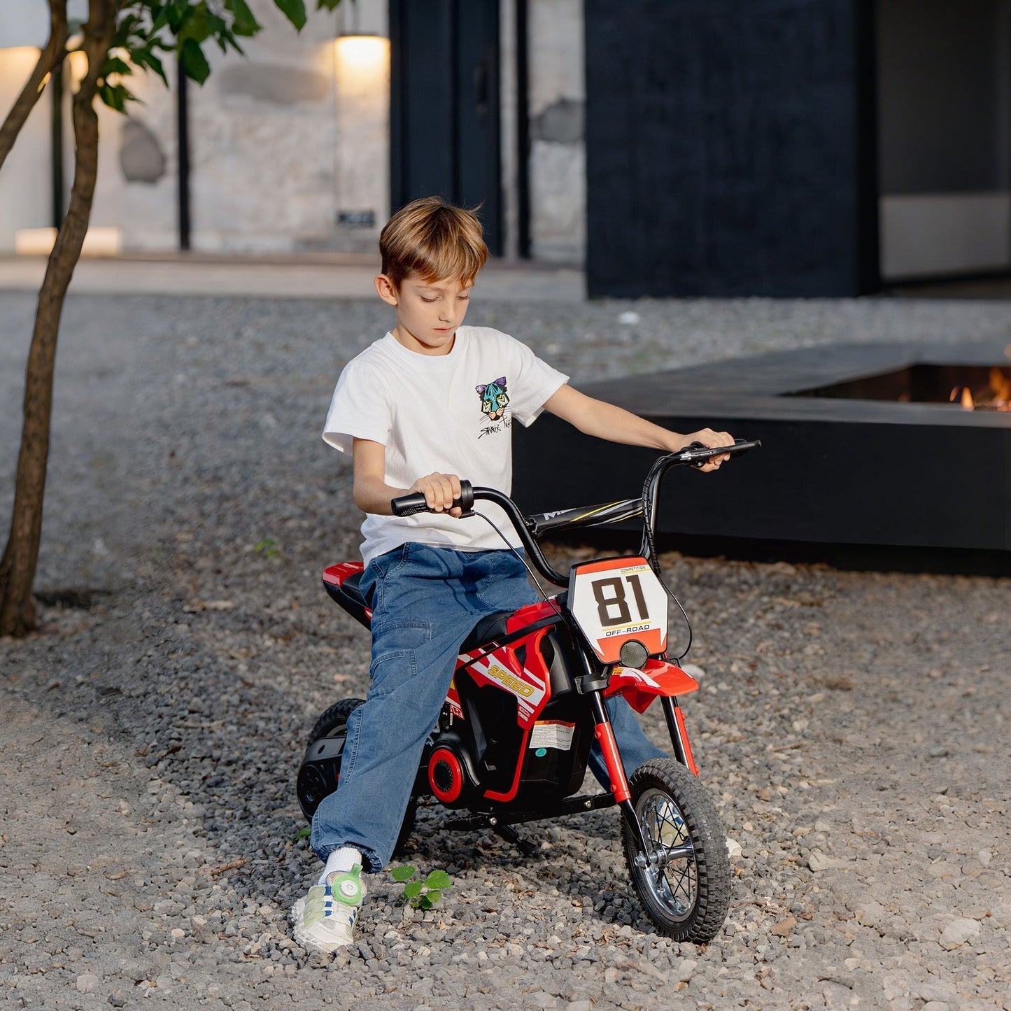 AIYAPLAY Kids Electric Motorbike, 24V Ride On Motorcycle with 3 Speeds and Rear Suspension, Dirt Bike for 8-12 Years Old, Red