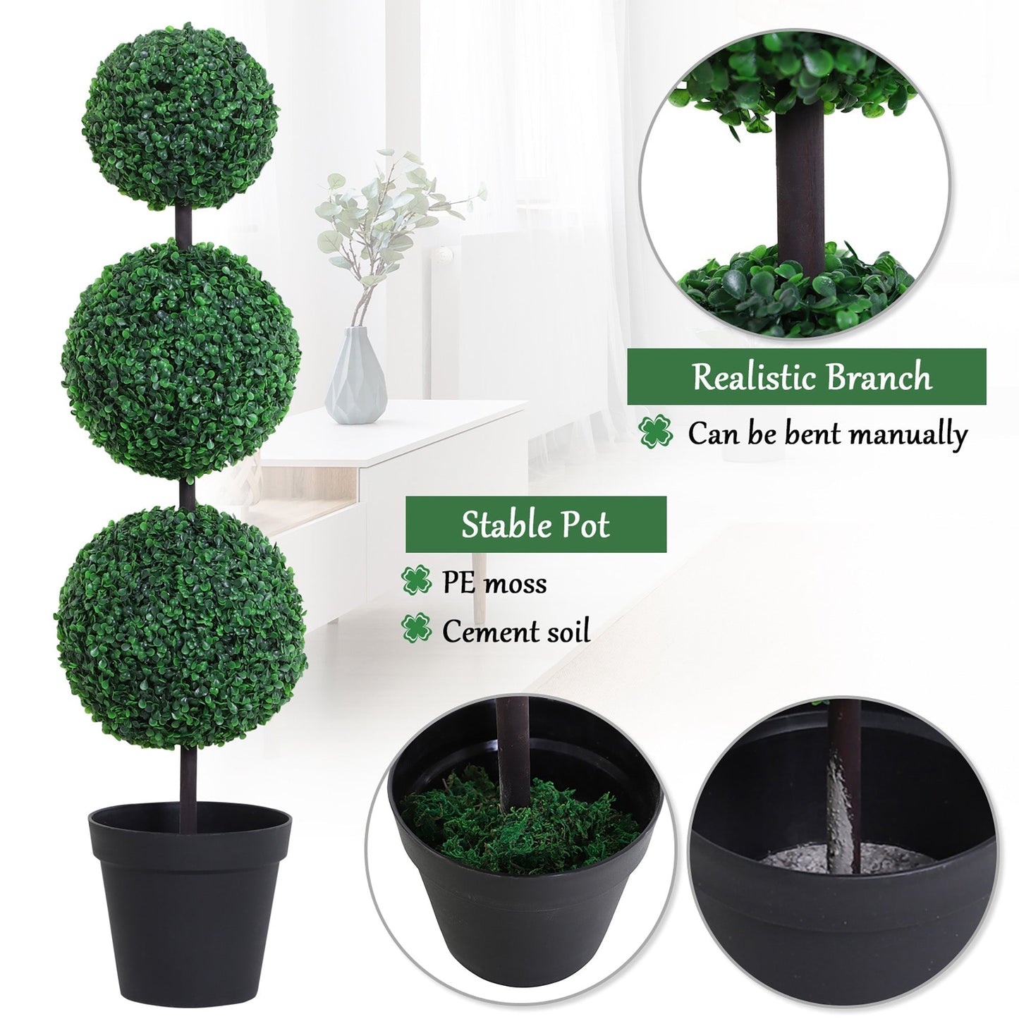 Outsunny Artificial Plants Honeysuckle Flower in Pot Fake Plants with Curved Boots for Indoor 15x15x150cm White