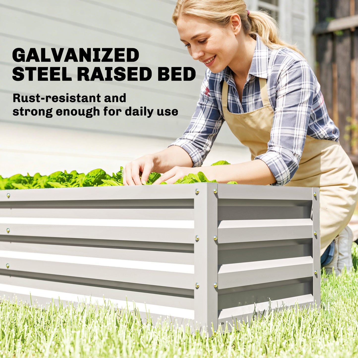 Outsunny Mini Greenhouse with Raised Garden Bed, Galvanised Walk-in Greenhouse with Roll Up Windows, 56" x 56" x 75", White