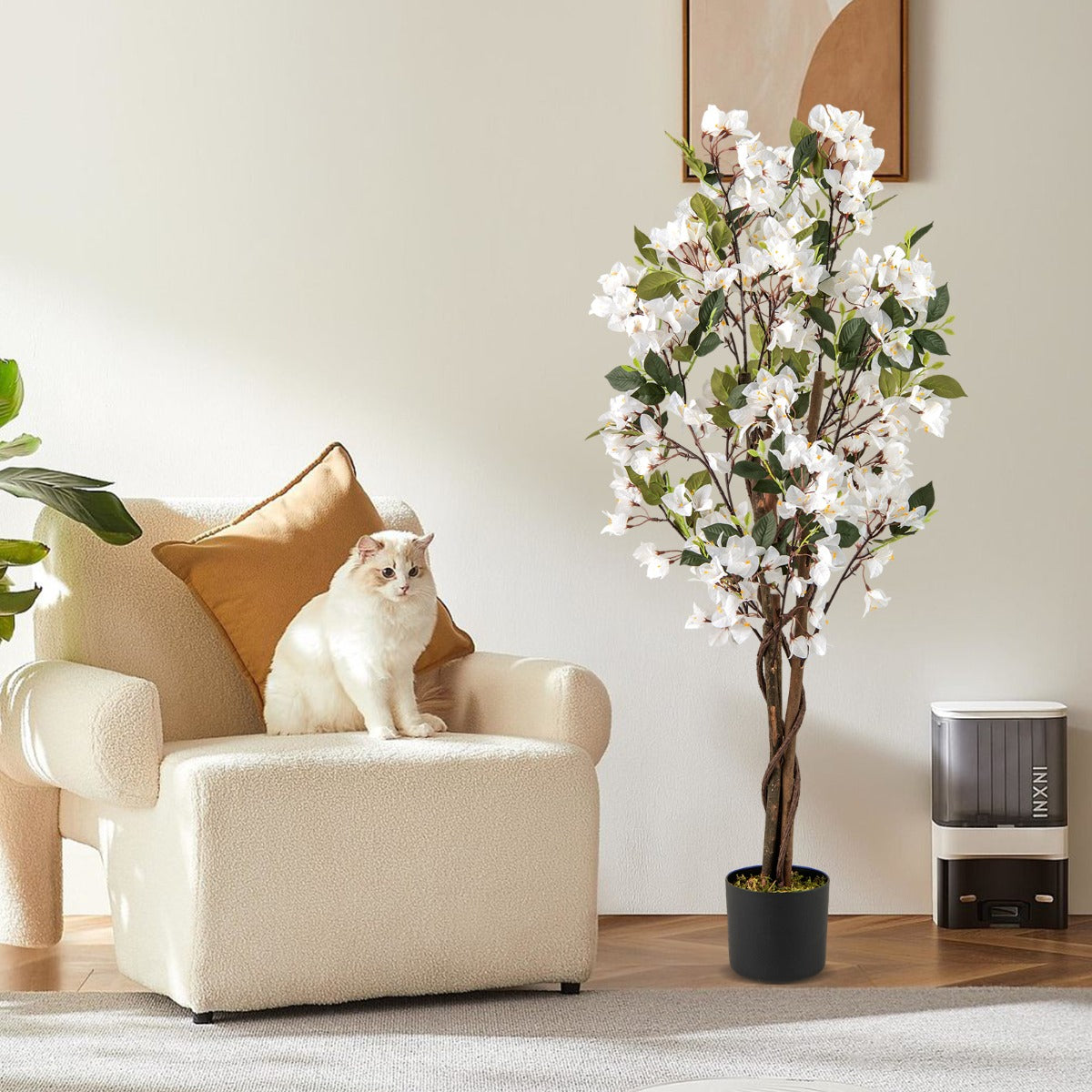 120 CM Tall Artificial Bougainvillea Tree with Blooming Flowers-White
