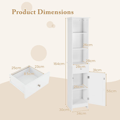 Tall Bathroom Cabinet with Adjustable Shelves-White