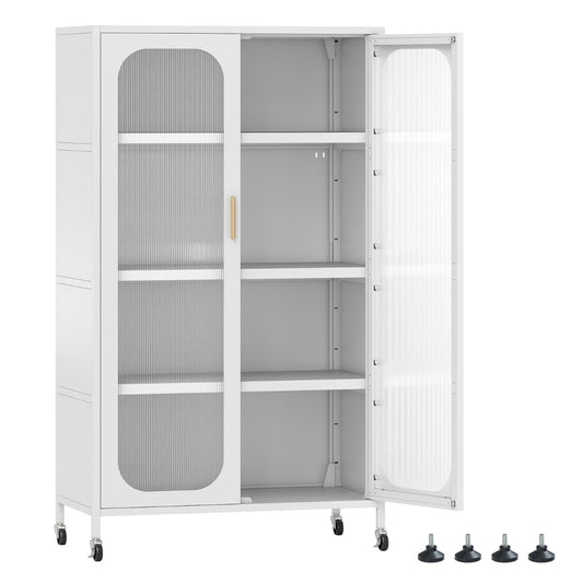 5-Tier Tall Kitchen Pantry with Adjustable Shelves and Semi-Transparent Doors-White
