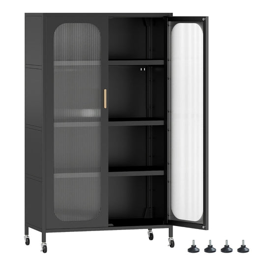 5-Tier Tall Kitchen Pantry with Adjustable Shelves and Semi-Transparent Doors-Black