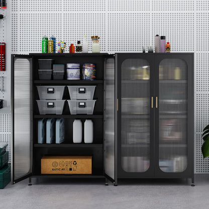 5-Tier Tall Kitchen Pantry with Adjustable Shelves and Semi-Transparent Doors-Black