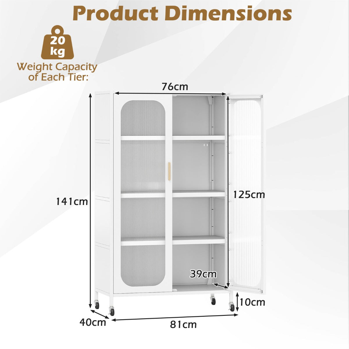 5-Tier Tall Kitchen Pantry with Adjustable Shelves and Semi-Transparent Doors-White