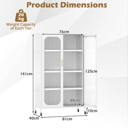 5-Tier Tall Kitchen Pantry with Adjustable Shelves and Semi-Transparent Doors-White