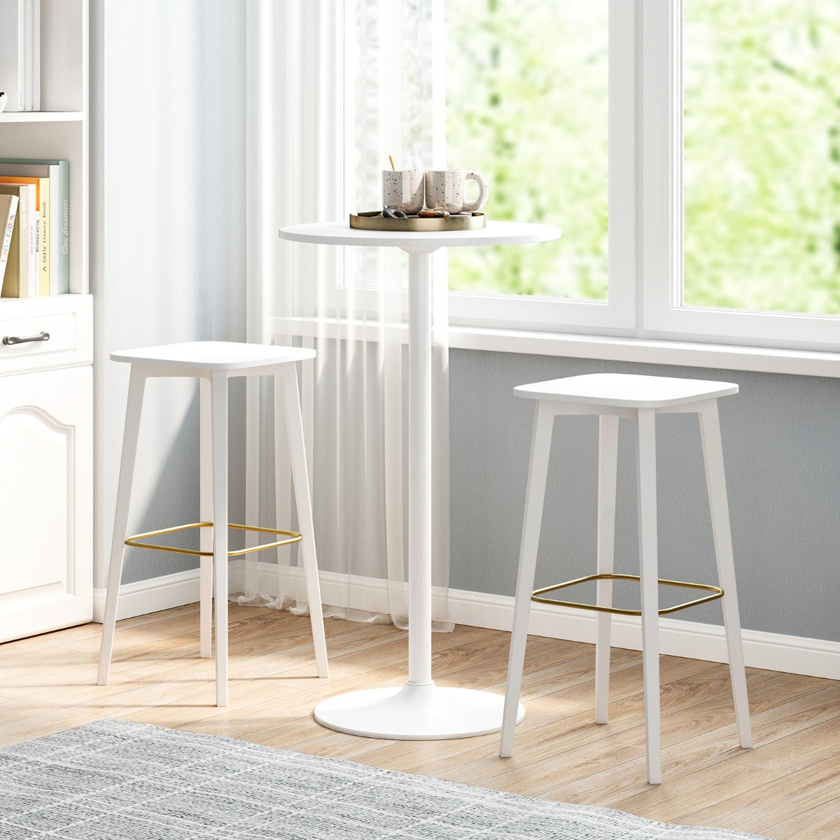 101.5cm Cocktail Table Converts to 56cm Coffee Table, 2-Piece Round Bistro Table in Elegant Powder Coat Finish White