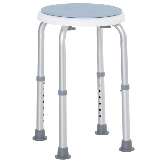 HOMCOM 360° Swivel Shower Chair, Height Adjustable Aluminium Shower Stool with Non-Slip Feet for Disabled, Elderly, Light Blue