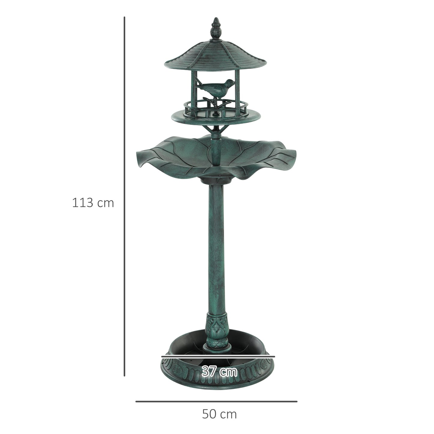 Outsunny 3-in-1 Garden Bird Bath, Freestanding Birdbath with Large Water Basin, Underneath Flower Planter, _50 x 113 cm, Green