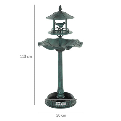 Outsunny 3-in-1 Garden Bird Bath, Freestanding Birdbath with Large Water Basin, Underneath Flower Planter, _50 x 113 cm, Green