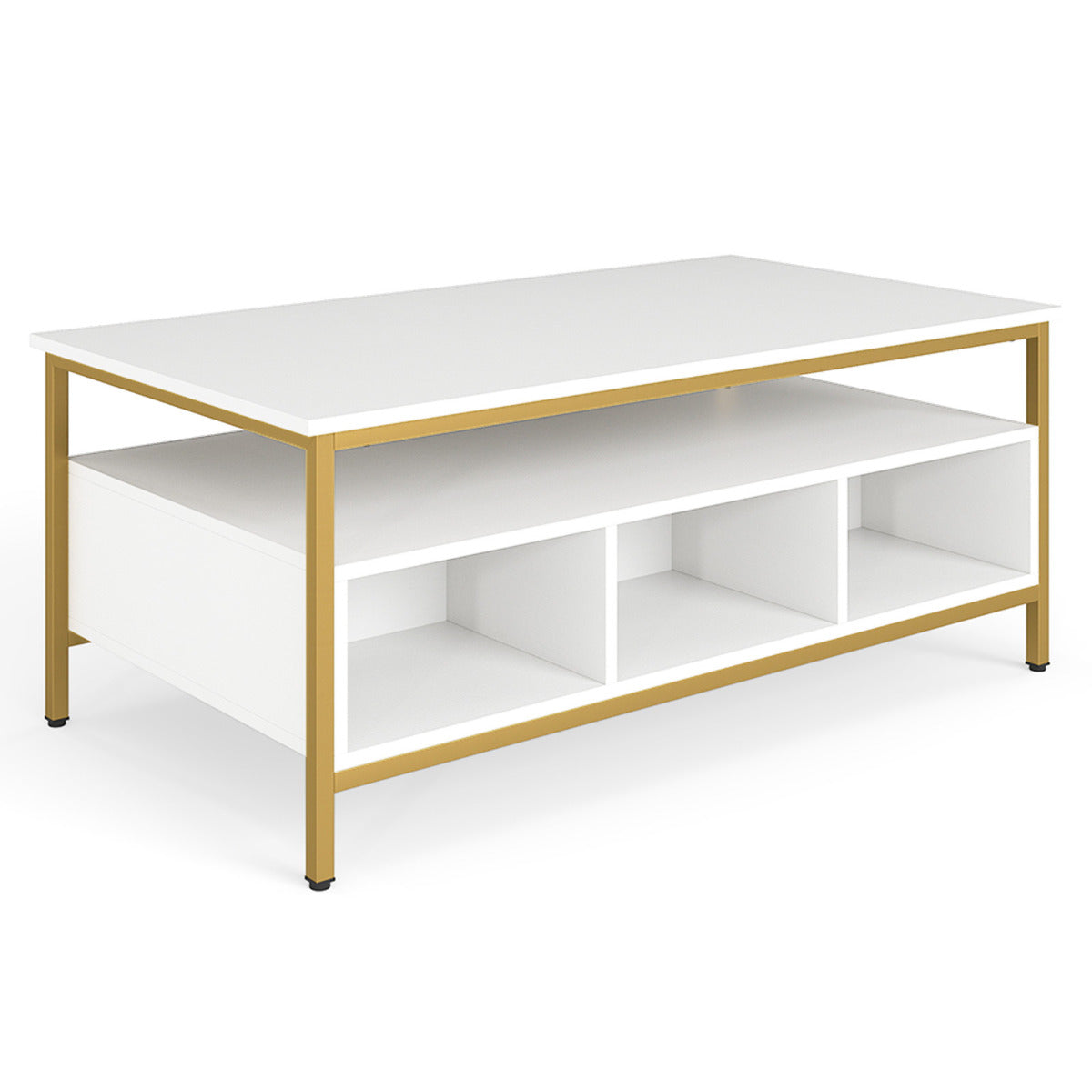 Industrial 3-Tier Coffee Table ith Open Shelf and 6 Compartments-White