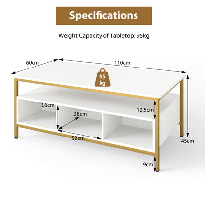Industrial 3-Tier Coffee Table ith Open Shelf and 6 Compartments-White