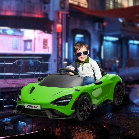 AIYAPLAY McLaren 765LT Licensed 12V Kids Electric Ride on Car with Butterfly Doors, Remote Control, Transport Wheels, Green