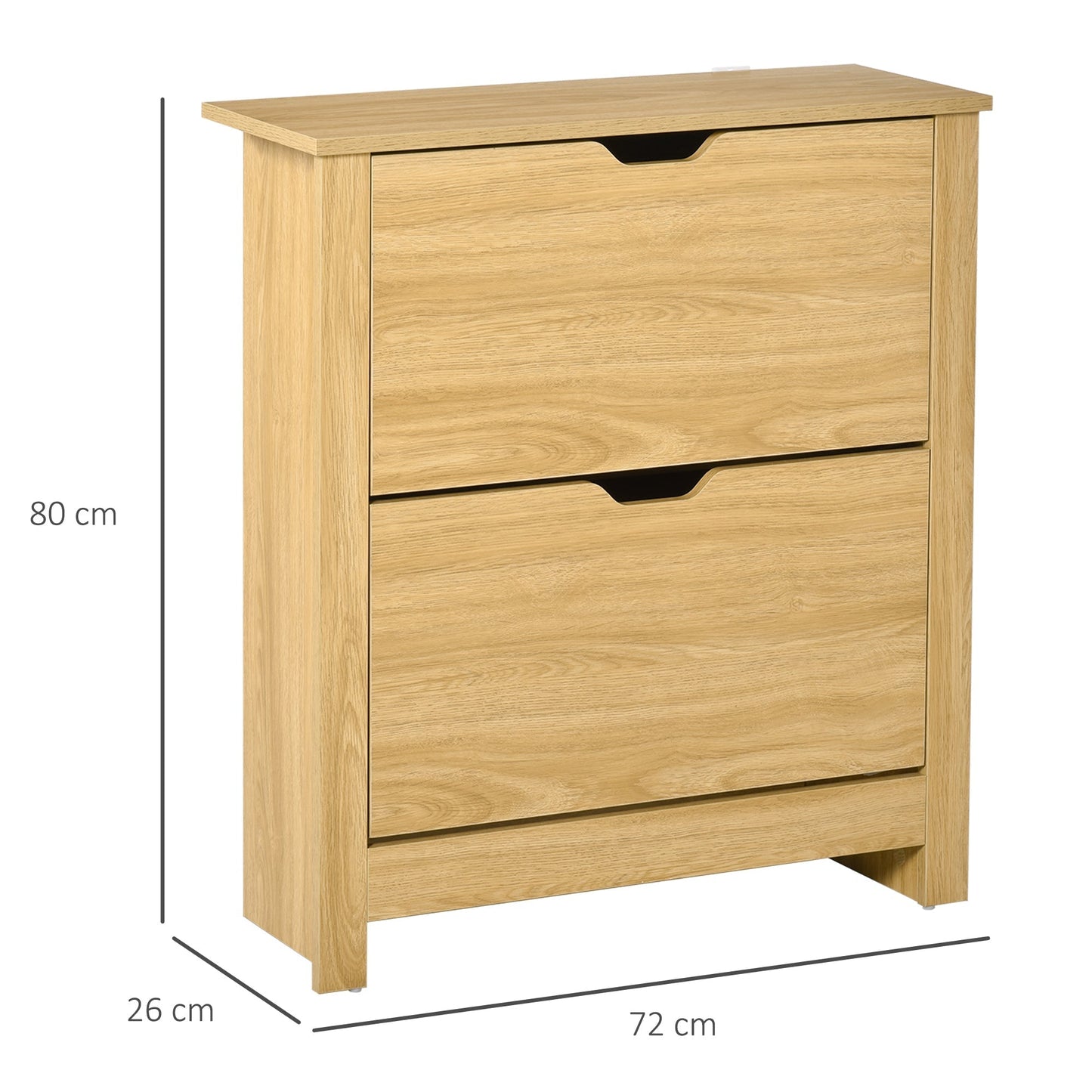 HOMCOM Narrow Shoe Cabinet, Space Saving Shoe Storage Cabinet with 2 Flip Drawers and Adjustable Shelves for 6-12 Pairs of Shoes for Hallways and Living Room, Natural Wood Finish