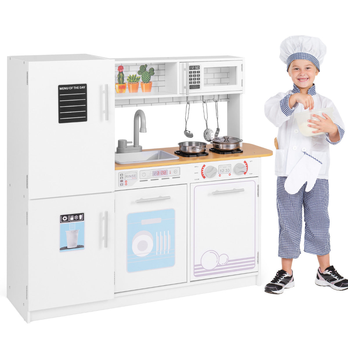 Toddler Pretend Kitchen Toy Set with Stoves and Oven-White
