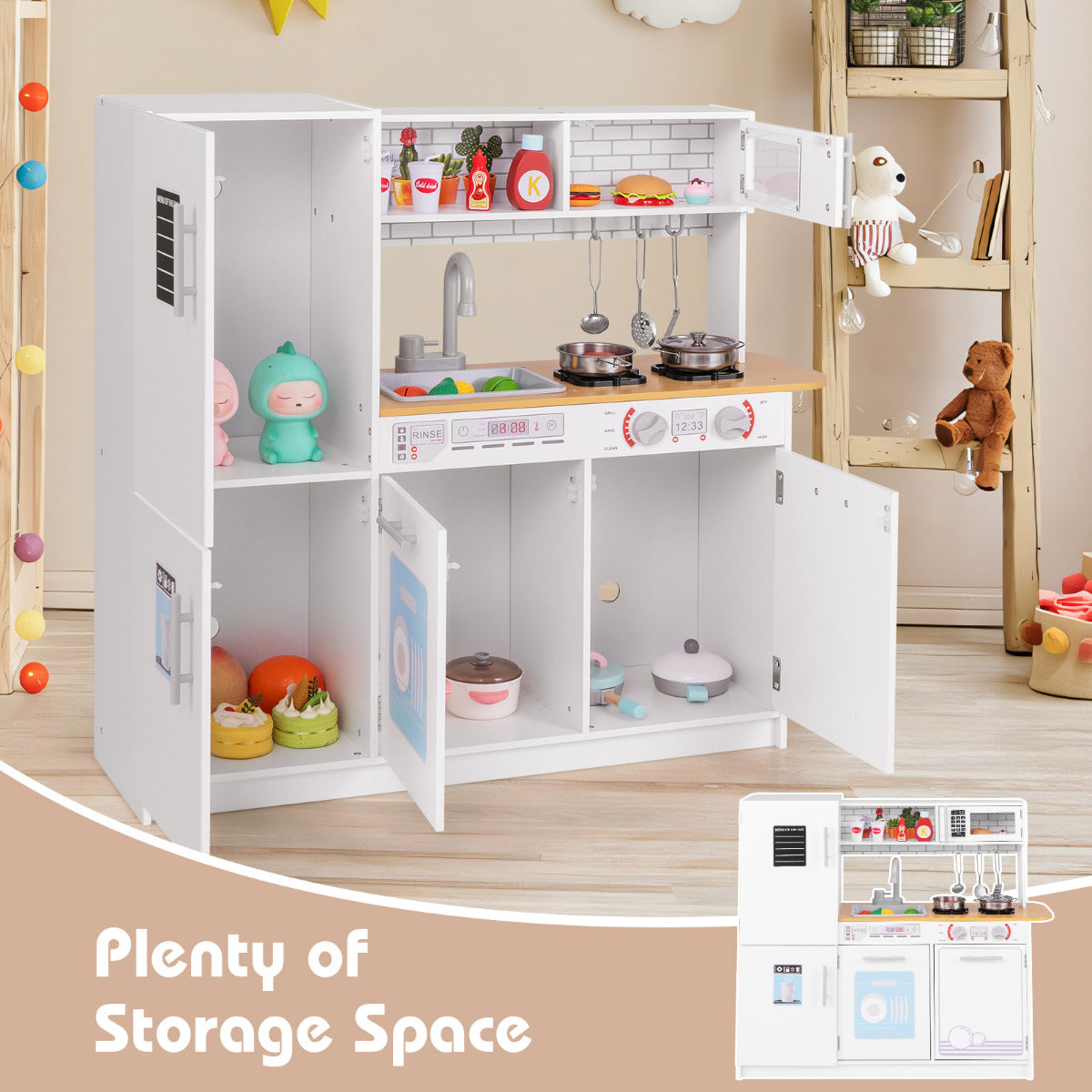 Toddler Pretend Kitchen Toy Set with Stoves and Oven-White