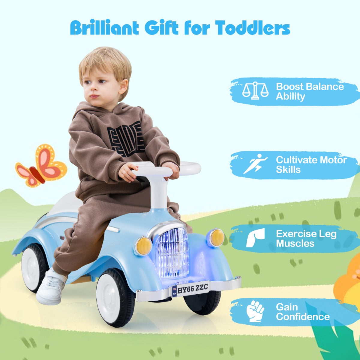 Toddler Ride on Toy with Steering Wheel for Children 19-36 Months Old-Navy