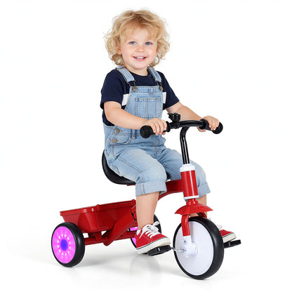 Toddler Tricycle Bike with Glowing Wheels and 4-Level Adjustable Seat